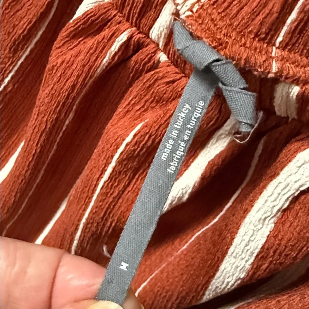 Anthropologie Rust and White Striped Off-Shoulder Top